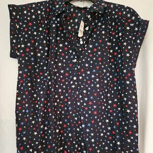 Loft star print navy oversized blouse Small NWT